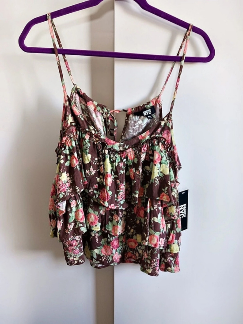 Madden NYC Women's Sleeveless Tiered Tank Top Brown & Pink XS
